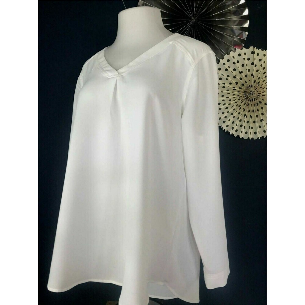 Nine West White V Neck Women's Polyester Tunic Top Blouse Pleated Front XL